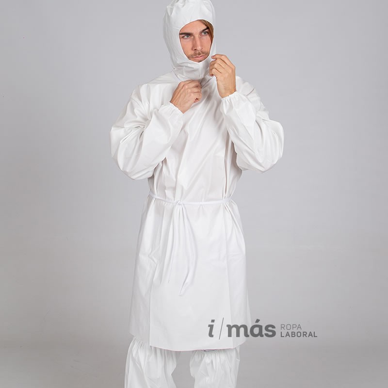 Bata impermeable de poliuretano que protege ante virus (COVID19), bacterias y líquidos