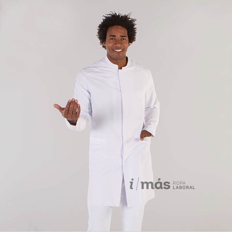 Bata médico de hombre larga en microfibra con cuello mao
