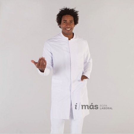 Bata médico de hombre larga en microfibra con cuello mao