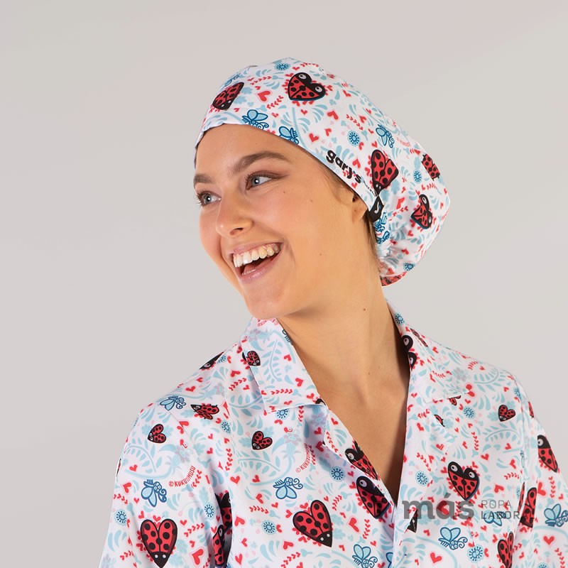Gorro de quirófano con elástico para pelo largo en microfibra estampada con Kukuxumusu