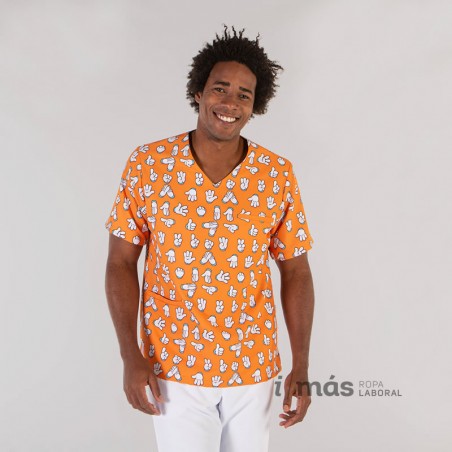Blusa de pijama sanitario de microfibra estampada con guante, de tejido antibacteriano y antimanchas Blusa de pijama sanitario de microfibra estampada con guante, de tejido antibacteriano y antimanchas