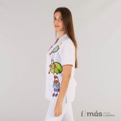 Blusa abierta estampada con niños y globos en microfibra