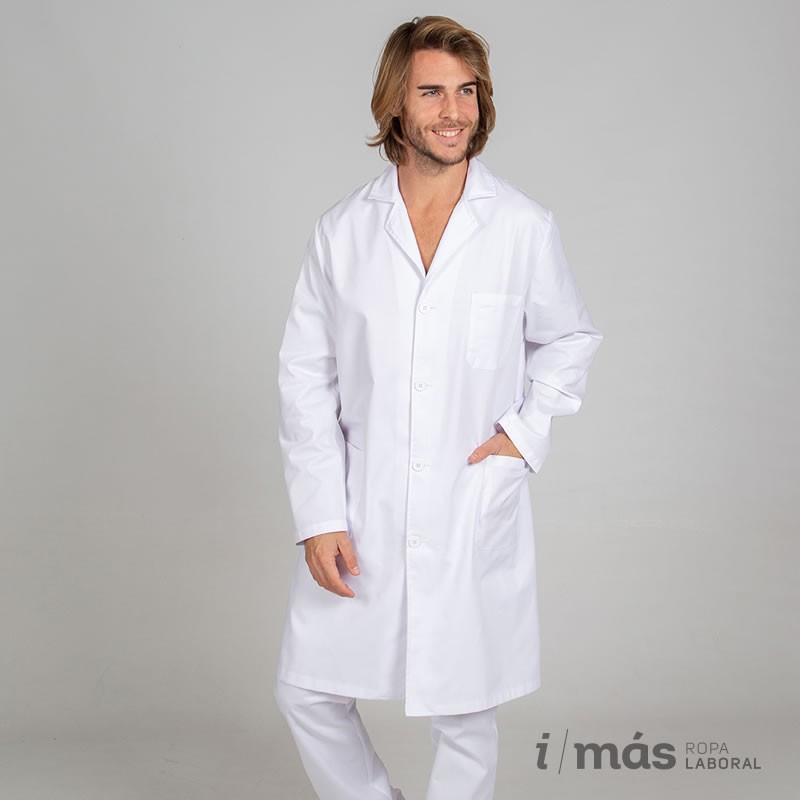 Bata de laboratorio o médico blanca clásica, unisex, sin puños