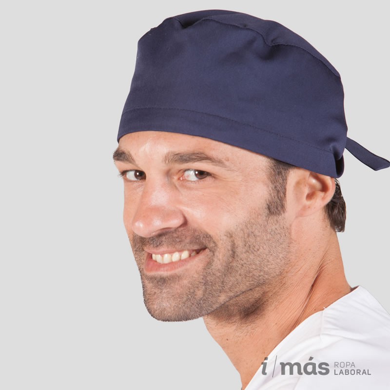 Gorro de quirófano con tiras ajustables tipo pirata en microfibra azul marino