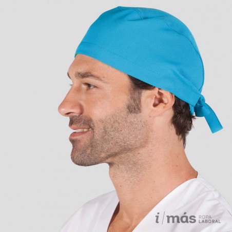 Gorro de quirófano con tiras ajustables tipo pirata en microfibra color azul turquesa Gorro de quirófano con tiras ajustables tipo pirata en microfibra color azul turquesa