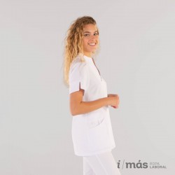 Blusa de sanidad corta con cremallera y manga corta en microfibra 360 color blanco