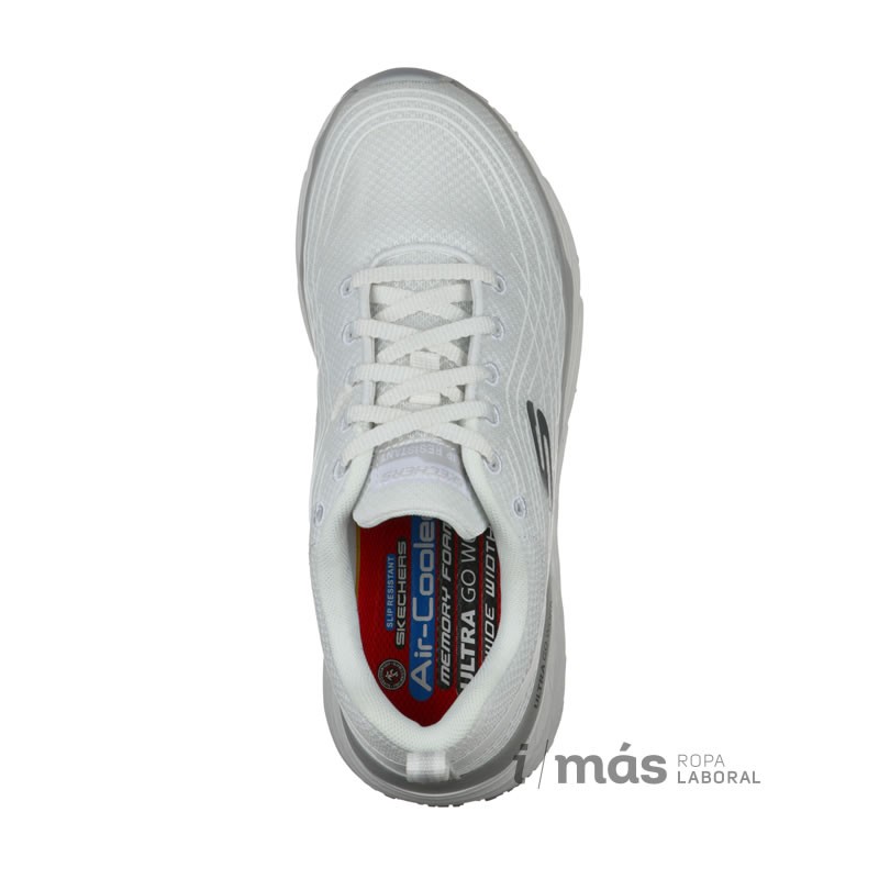 Zapatilla Skechers blanca modelo elite, antideslizante con diseño Max Cushioning