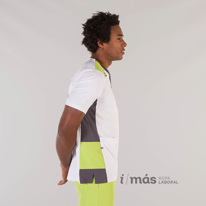 Blusa de hombre de microfibra elástica con detalles en verde y gris marengo